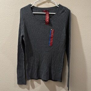 Merona Women's Dark Gray Ribbed Cable Knit Sweater NWT New Large L Grey